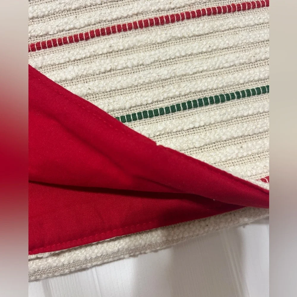 Sleigh Bell Bistro Christmas Table Runner Cream Red Green Stripe Farmhouse NEW